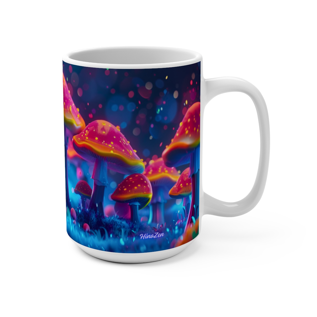 Happy Cartoon Mushrooms Trippy Large Ceramic Coffee Mug 15oz - Image 2