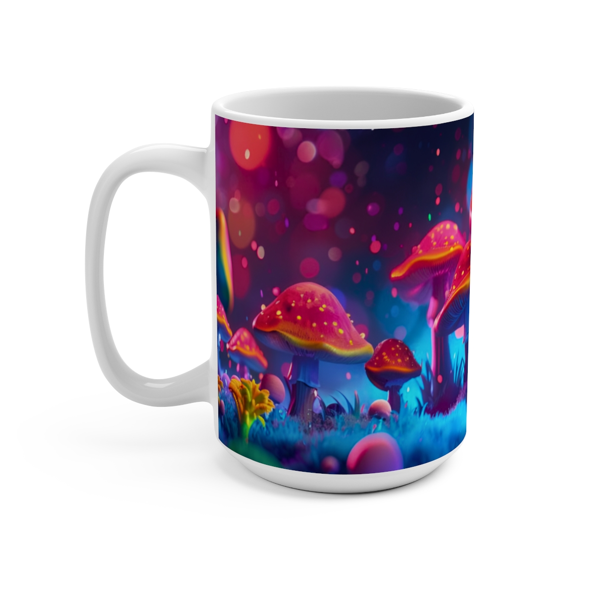 Happy Cartoon Mushrooms Trippy Large Ceramic Coffee Mug 15oz - Image 3