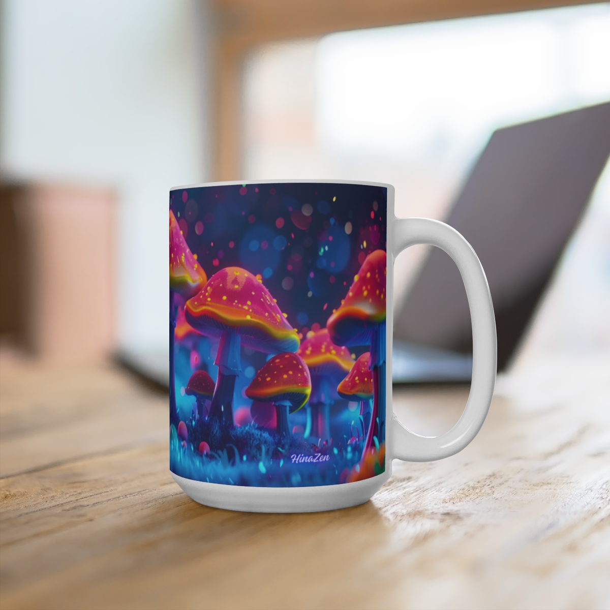 Happy Cartoon Mushrooms Trippy Large Ceramic Coffee Mug 15oz - Image 4