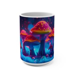 Happy Cartoon Mushrooms Trippy Large Ceramic Coffee Mug 15oz
