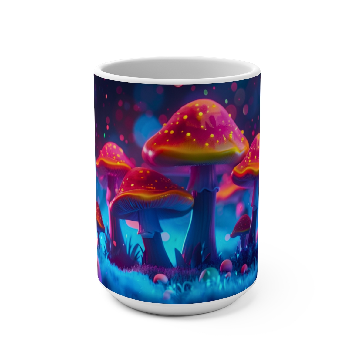 Happy Cartoon Mushrooms Trippy Large Ceramic Coffee Mug 15oz
