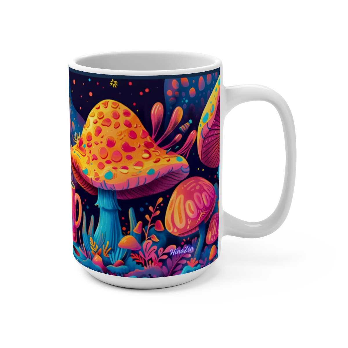 Happy Cartoon Mushrooms Trippy Large Ceramic Coffee Mug 15oz - Image 2