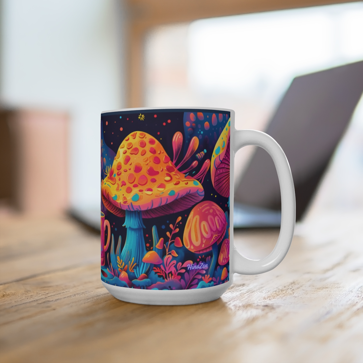 Happy Cartoon Mushrooms Trippy Large Ceramic Coffee Mug 15oz - Image 4