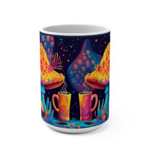 Happy Cartoon Mushrooms Trippy Large Ceramic Coffee Mug 15oz