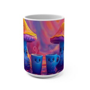 Happy Cartoon Mushrooms Trippy Large Ceramic Coffee Mug 15oz