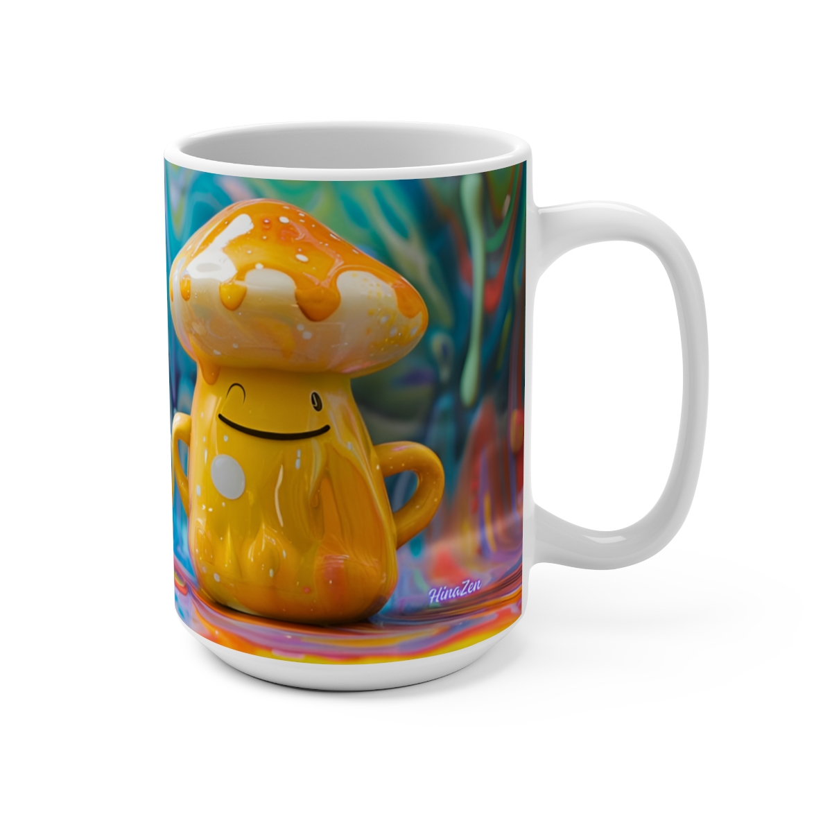 Happy Cartoon Mushrooms Trippy Large Ceramic Coffee Mug 15oz - Image 2