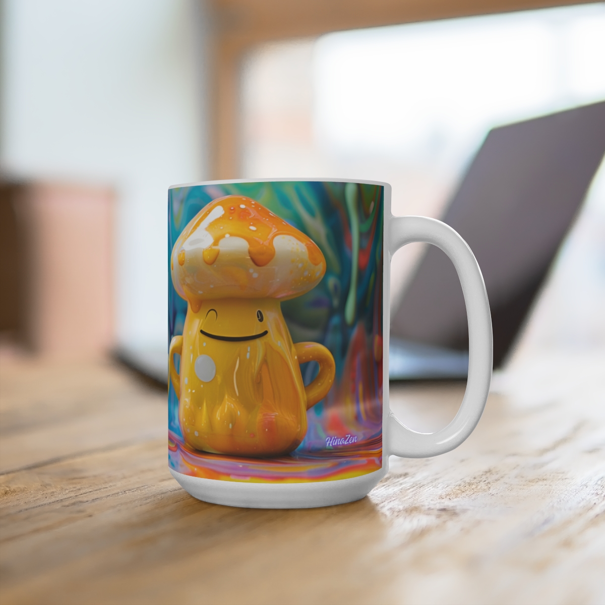 Happy Cartoon Mushrooms Trippy Large Ceramic Coffee Mug 15oz - Image 4