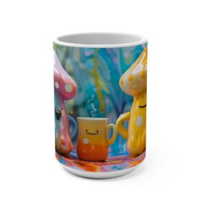 Happy Cartoon Mushrooms Trippy Large Ceramic Coffee Mug 15oz