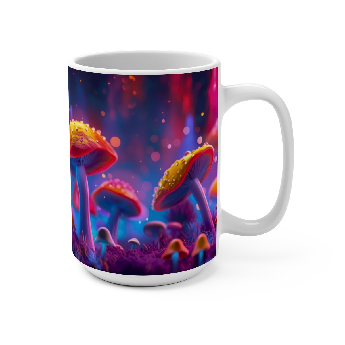 Happy Cartoon Mushrooms Trippy Large Ceramic Coffee Mug 15oz - Image 2