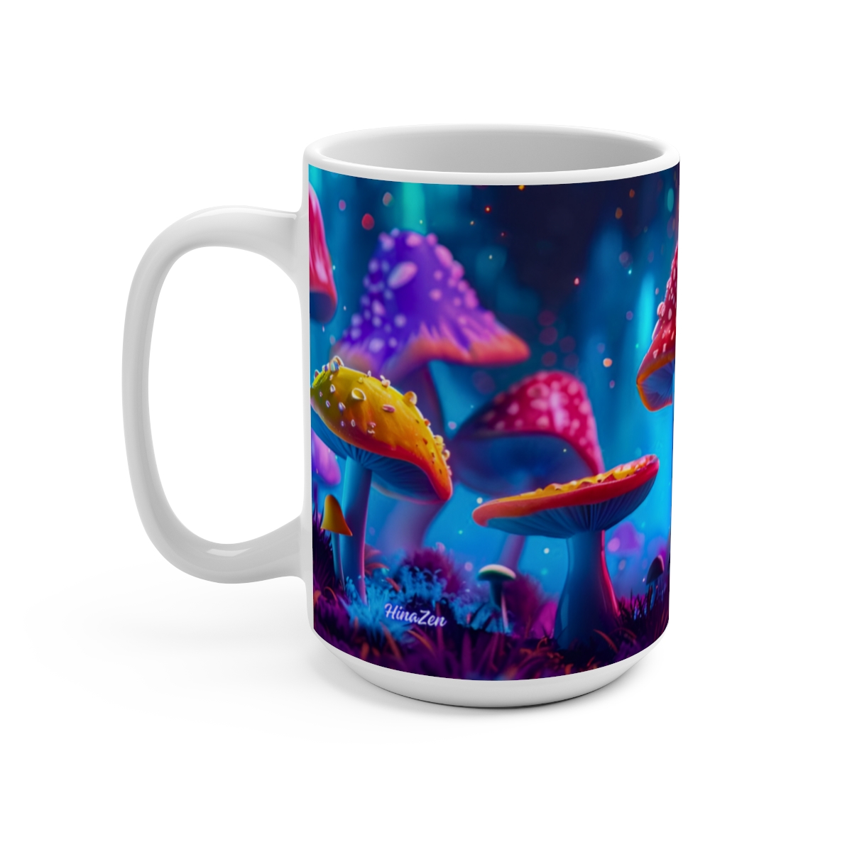 Happy Cartoon Mushrooms Trippy Large Ceramic Coffee Mug 15oz - Image 3