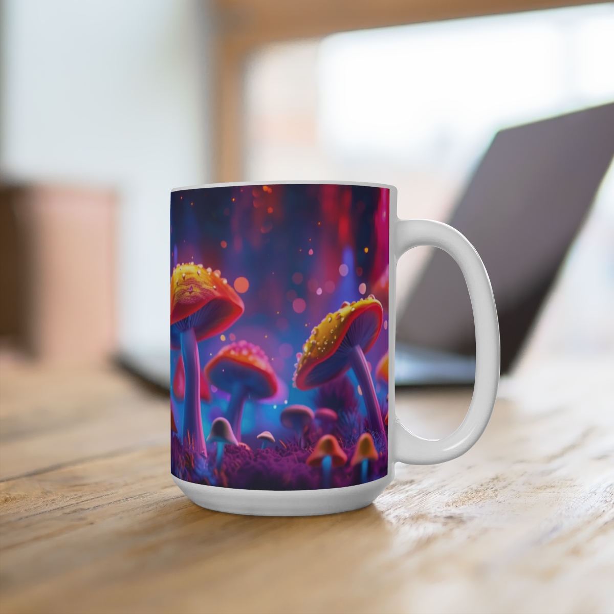 Happy Cartoon Mushrooms Trippy Large Ceramic Coffee Mug 15oz - Image 4