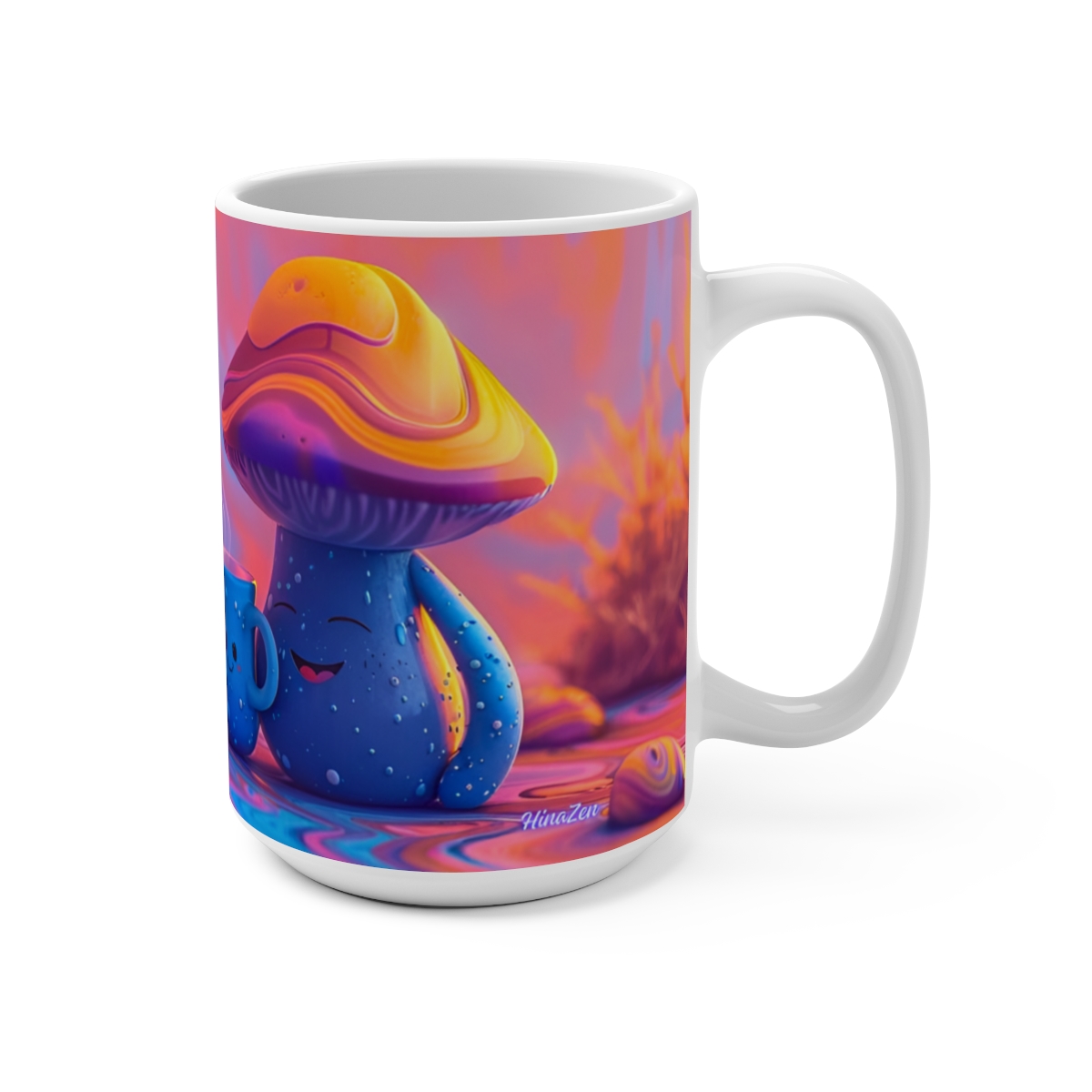 Happy Cartoon Mushrooms Trippy Large Ceramic Coffee Mug 15oz - Image 2