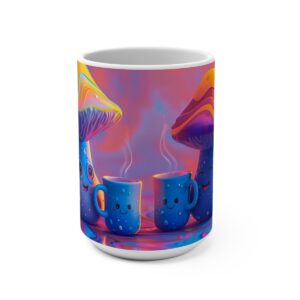 Happy Cartoon Mushrooms Trippy Large Ceramic Coffee Mug 15oz