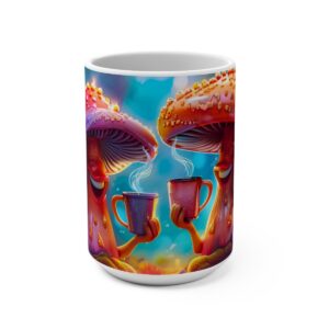Happy Cartoon Mushrooms Trippy Large Ceramic Coffee Mug 15oz