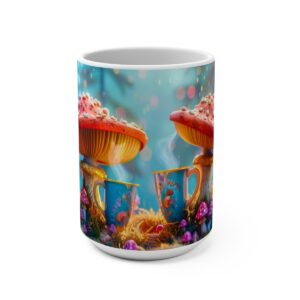 Happy Cartoon Mushrooms Trippy Large Ceramic Coffee Mug 15oz