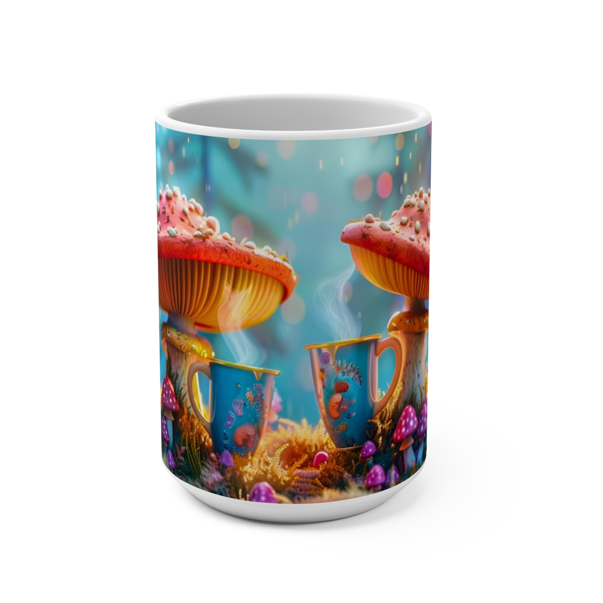 Happy Cartoon Mushrooms Trippy Large Ceramic Coffee Mug 15oz