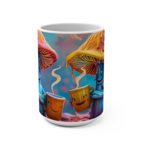 Happy Cartoon Mushrooms Trippy Large Ceramic Coffee Mug 15oz