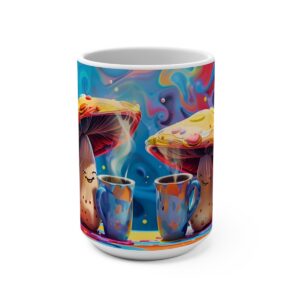 Happy Cartoon Mushrooms Trippy Large Ceramic Coffee Mug 15oz