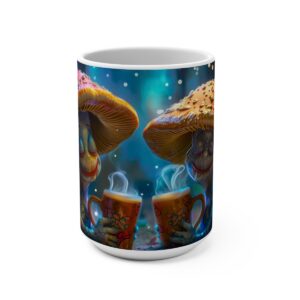 Happy Cartoon Mushrooms Trippy Large Ceramic Coffee Mug 15oz