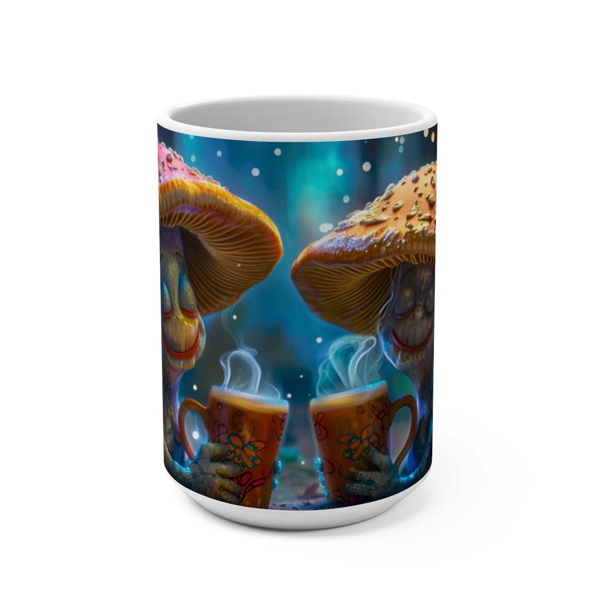 Happy Cartoon Mushrooms Trippy Large Ceramic Coffee Mug 15oz