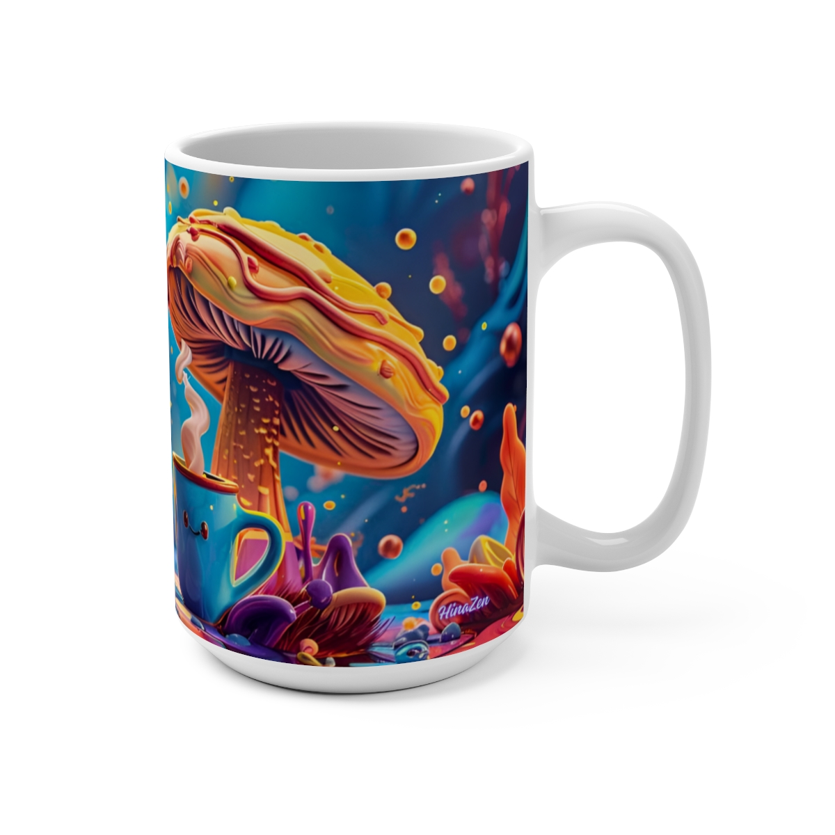Happy Cartoon Mushrooms Trippy Large Ceramic Coffee Mug 15oz - Image 2