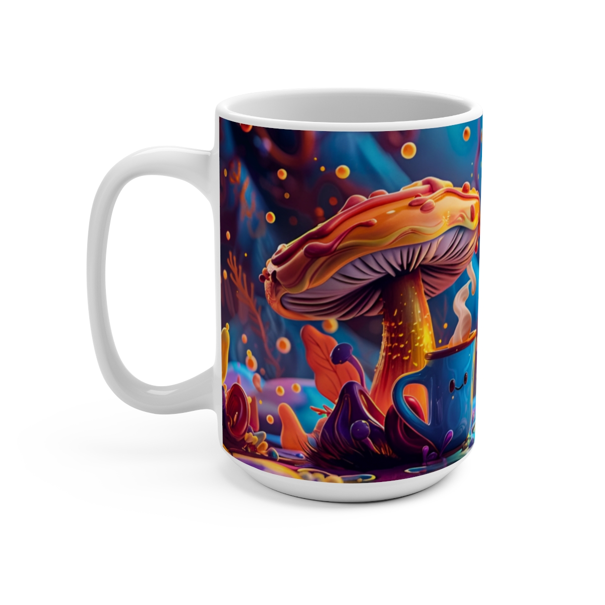 Happy Cartoon Mushrooms Trippy Large Ceramic Coffee Mug 15oz - Image 3