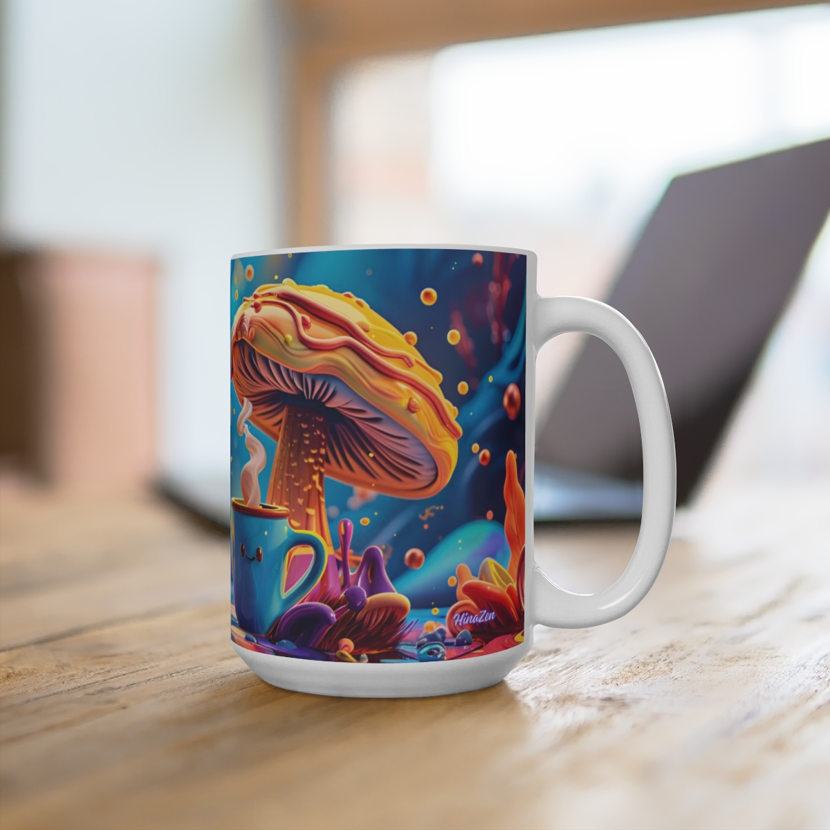 Happy Cartoon Mushrooms Trippy Large Ceramic Coffee Mug 15oz - Image 4