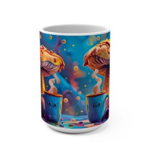 Happy Cartoon Mushrooms Trippy Large Ceramic Coffee Mug 15oz