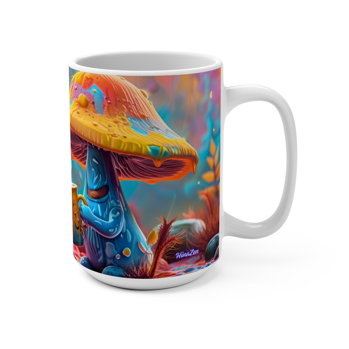 Happy Cartoon Mushrooms Trippy Large Ceramic Coffee Mug 15oz - Image 2