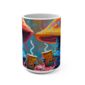 Happy Cartoon Mushrooms Trippy Large Ceramic Coffee Mug 15oz