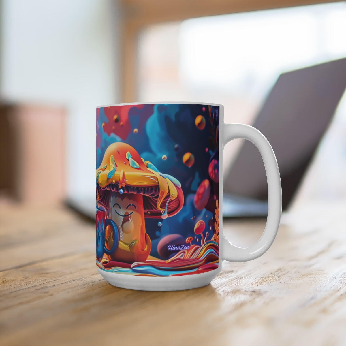 Happy Cartoon Mushrooms Trippy Large Ceramic Coffee Mug 15oz - Image 4