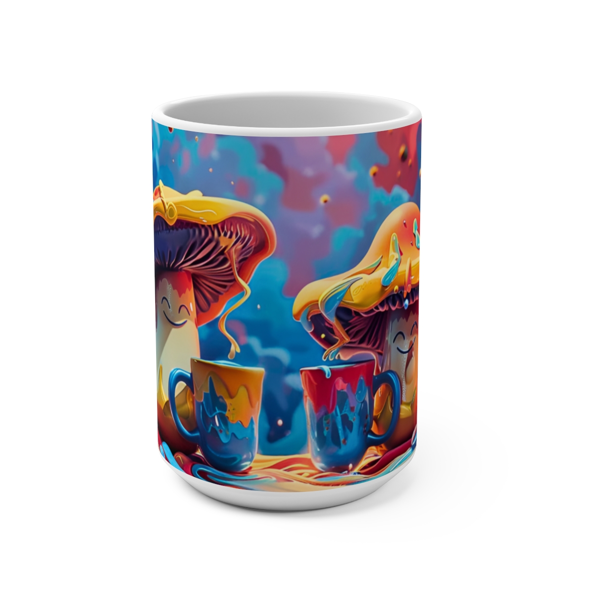 Happy Cartoon Mushrooms Trippy Large Ceramic Coffee Mug 15oz