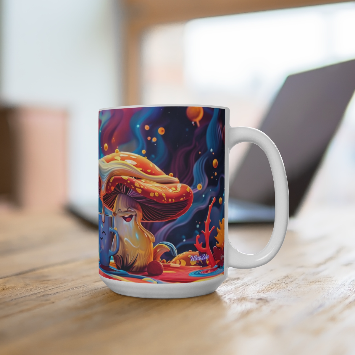 Happy Cartoon Mushrooms Trippy Large Ceramic Coffee Mug 15oz - Image 4