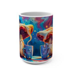 Happy Cartoon Mushrooms Trippy Large Ceramic Coffee Mug 15oz