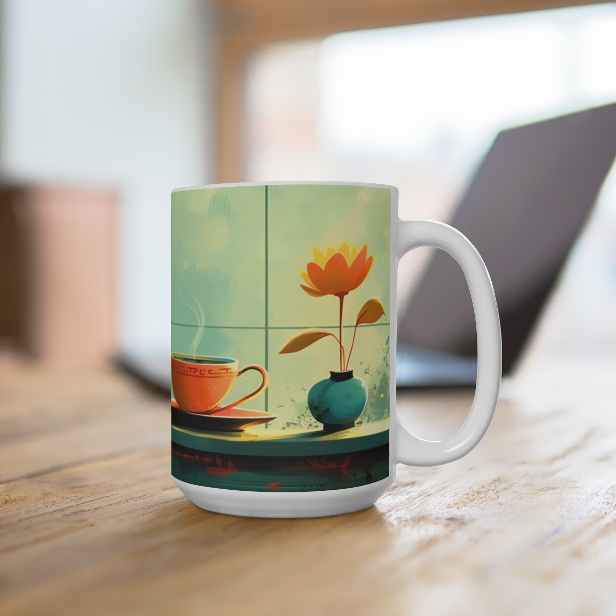 Morning Coffee Zen Large Ceramic Coffee Mug 15oz - Image 4