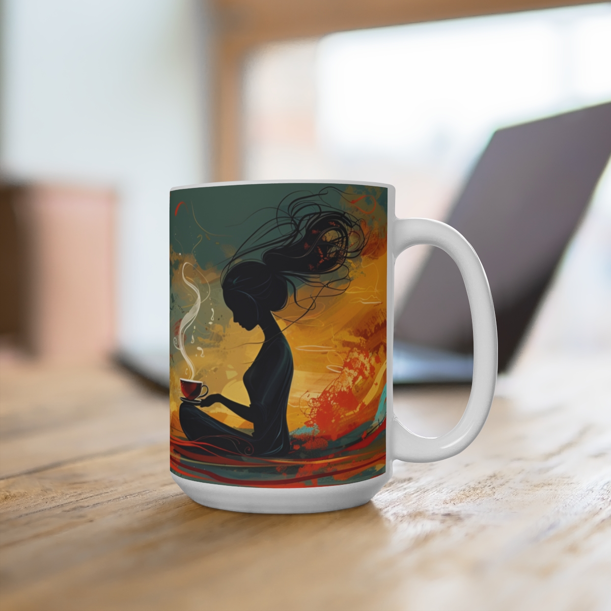 Morning Coffee Zen Large Ceramic Coffee Mug 15oz - Image 4