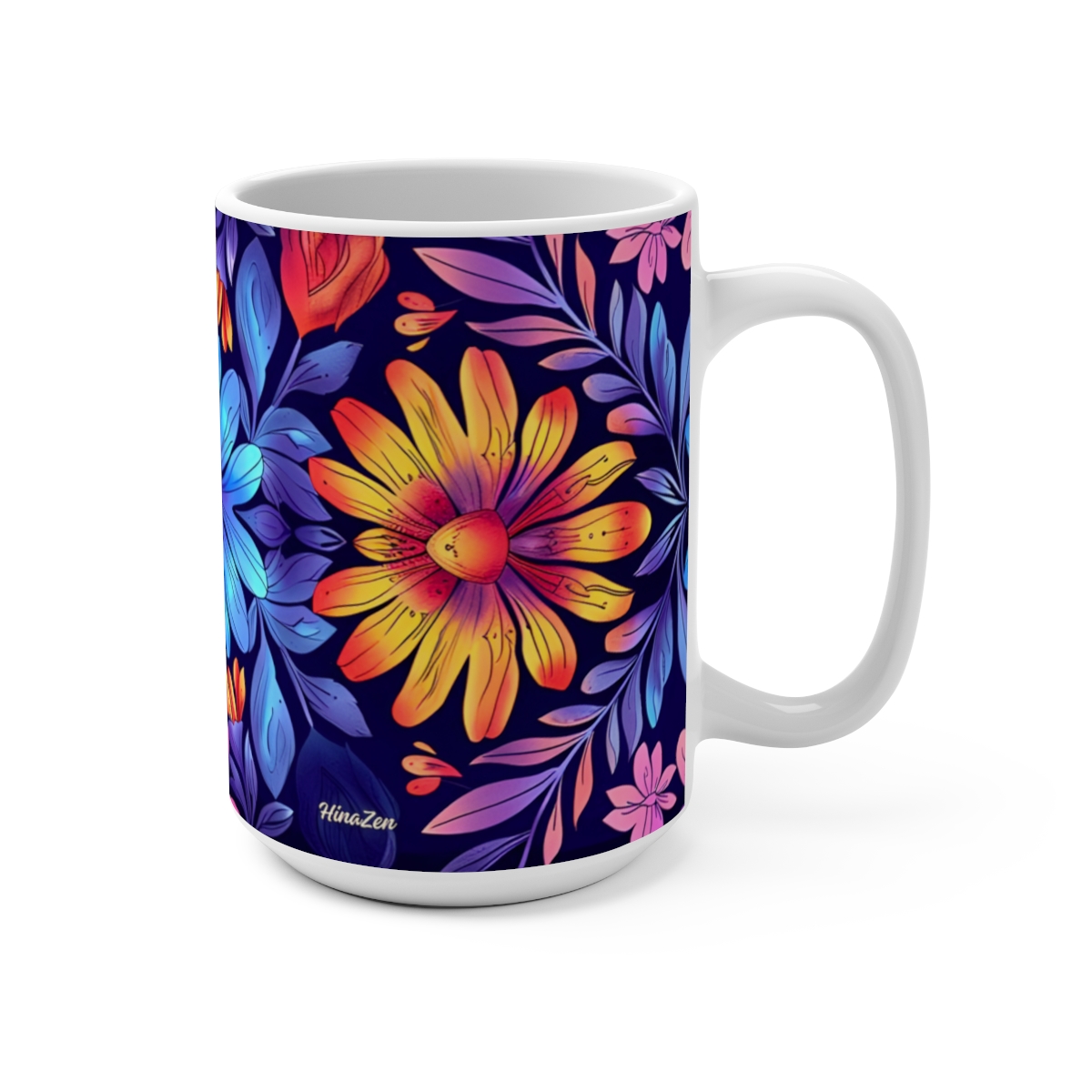 Trippy Easter Floral Zen Large Ceramic Coffee Mug 15oz - Image 2