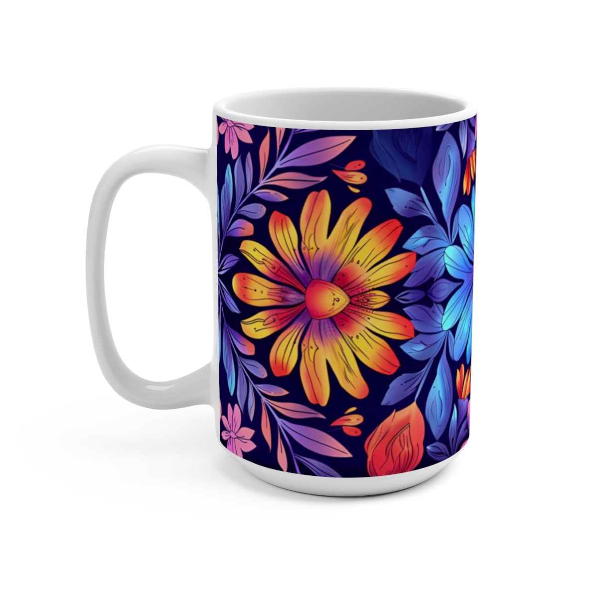 Trippy Easter Floral Zen Large Ceramic Coffee Mug 15oz - Image 3
