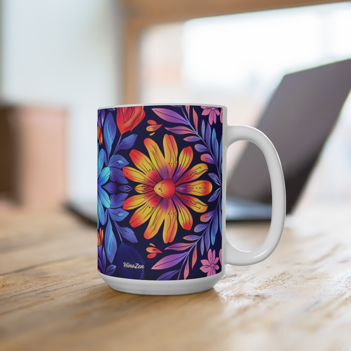 Trippy Easter Floral Zen Large Ceramic Coffee Mug 15oz - Image 4
