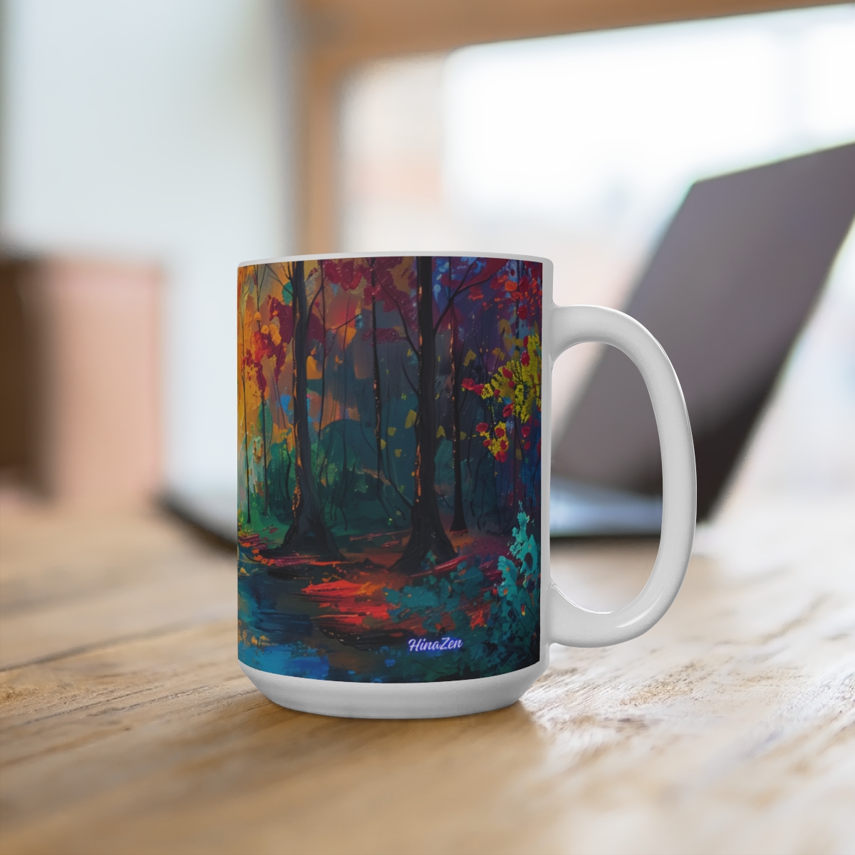 Wooded Nature Zen Large Ceramic Coffee Mug 15oz - Image 4